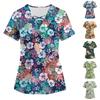 Women's Printing Short Sleeve V-neck Tops Working Pocket Blouse