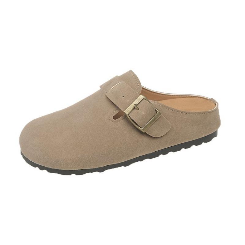 Новые женские тапочки-сабо из замши Модная пробковая подошва Пляжные тапочки Мягкие пробковые нескользящие женские тапочки-сабо