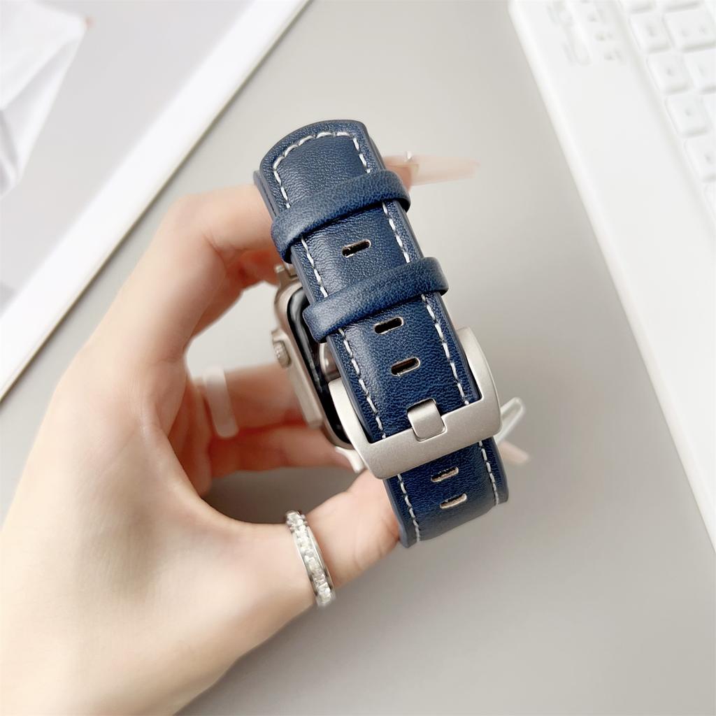 Leather Watch Band For Apple Watch Series 10 9 8 7 SE 6 5 4 3 2 1 42mm 41mm 40mm 38mm Crazy Horse Texture Wrist Strap