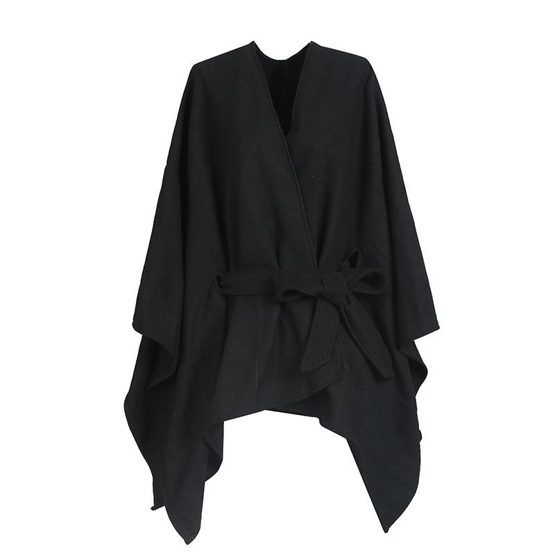 Монохромный поясной разрезной вязаный платок тканый плащ теплый шарф для женщин