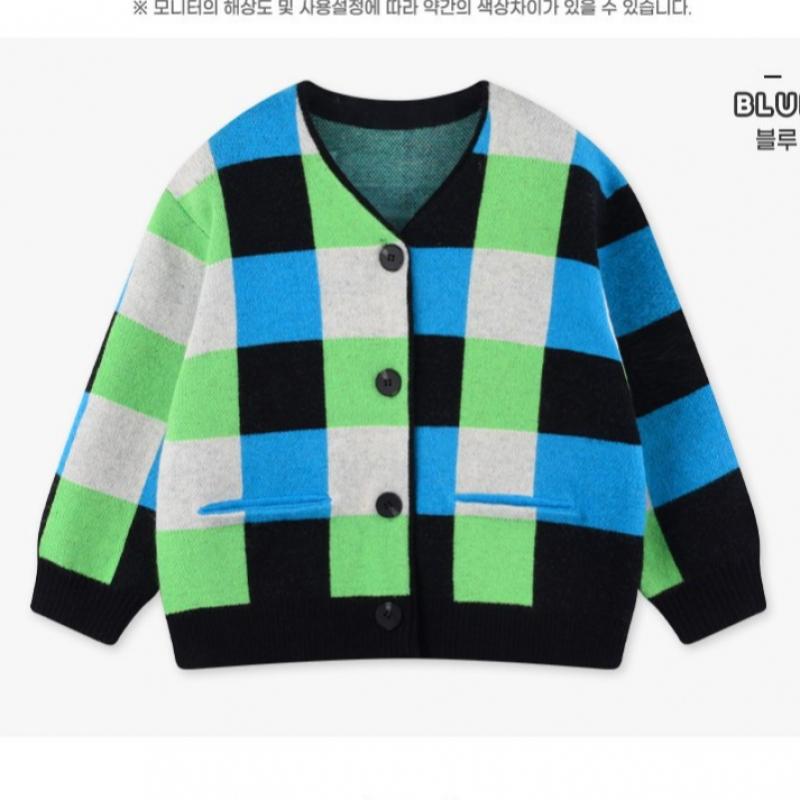 Оливковый модный клетчатый кардиган синего цвета 