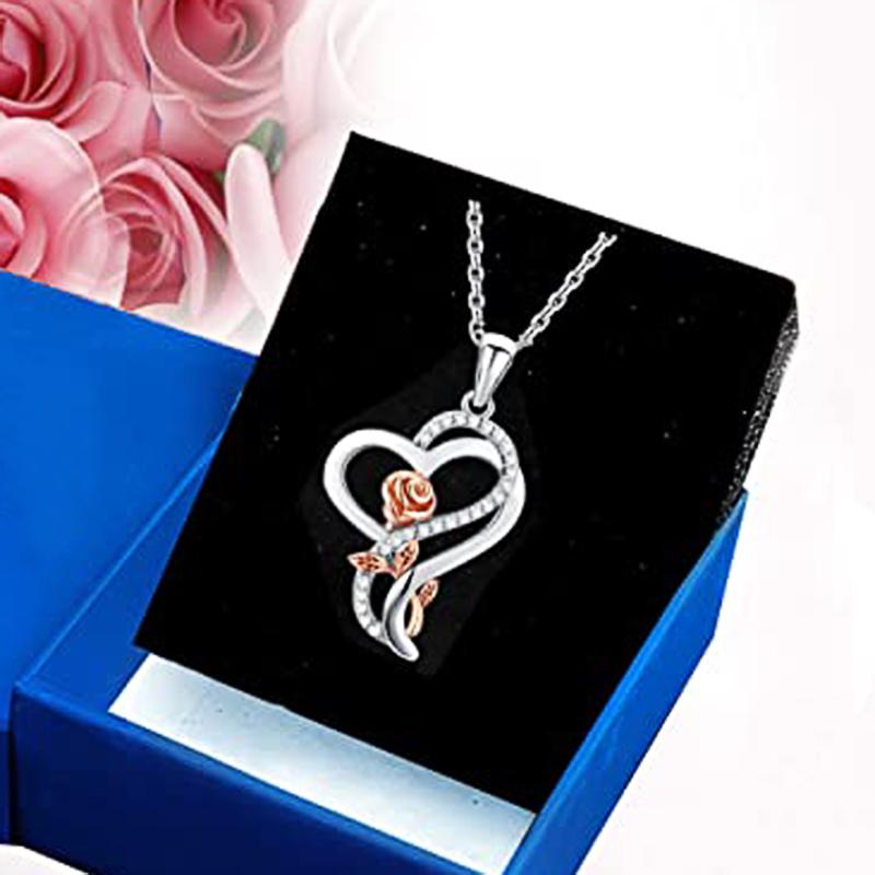 Huitan Fashion Rose Gold Color Rose Flower Pendant Necklace for Women Aesthetic Heart Love Necklace Anniversary Gift New Jewelry