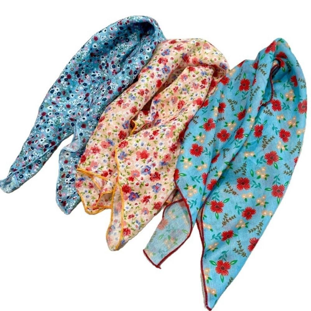 3pcs/set Korean Style Printed Headscarf Thin Fabric Flower Square Headband Holiday