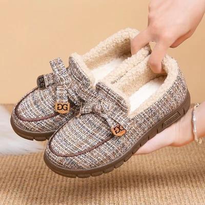 Зимние новые однопедальные пекинские тканевые туфли, набивные и утолщенные теплые и нескользящие студенческие женские хлопковые ботинки