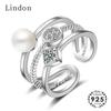 Модное жемчужное кольцо Lindon Geometry для женщин, ювелирные изделия с открытием серебра, корейский модный стиль, женское кольцо для вечеринки
