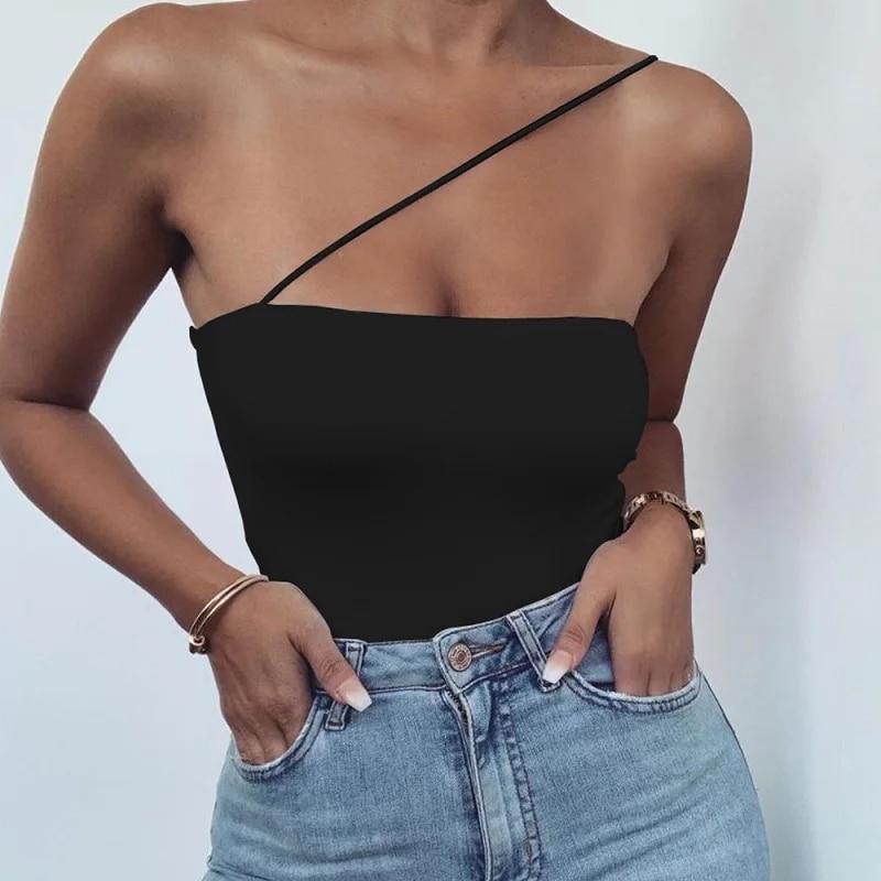 Y2K Strapless Tight Fitting Women's Summer Sexy One Shoulder Off Shoulder Solid Color Backless Jumpsuit Top