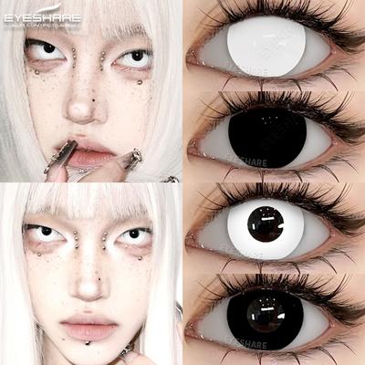 1 пара цветных контактных линз для косплея для глаз, черные линзы для глаз, аниме, белые линзы, косметика, макияж, линзы для зрачков на Хэллоуин