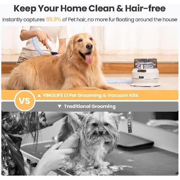 Пылесос для ухода за собаками, более сильное всасывание 13 кПа, 99,9% пылесос для шерсти домашних животных для выпадения шерсти с 5 профессиональными инструментами для ухода, чашка емкостью 1,5 л для стрижки шерсти собак и кошек