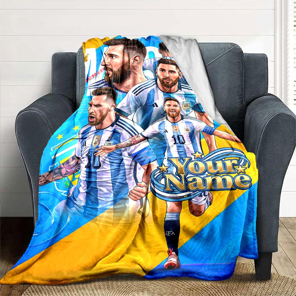 Football Messi Personalized Name Blanket Multi-purpose Personalized Blanket Durable Comfort Great for Office Seaside Bed Picnics Ideal for All Seasons