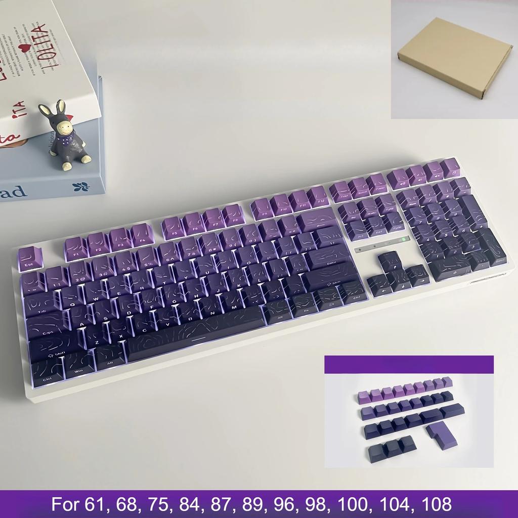 Xiaomi Gradient Translucent Lines Sided Printed Keycaps 133keys for Mechanical Keyboard Blackberry Purple Grey Blue Key Caps Cherry PBT