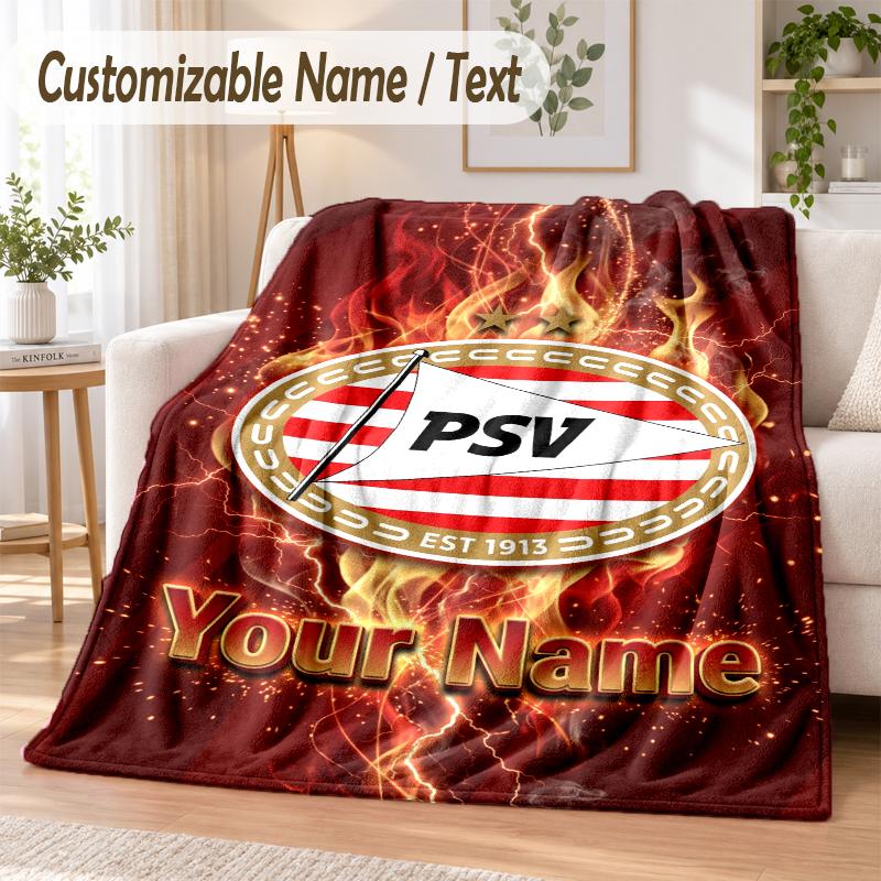 Custom Text Flannel Blanket PSV Eindhoven FC Print Warm Cozy Blanket Home Sofa Bedding