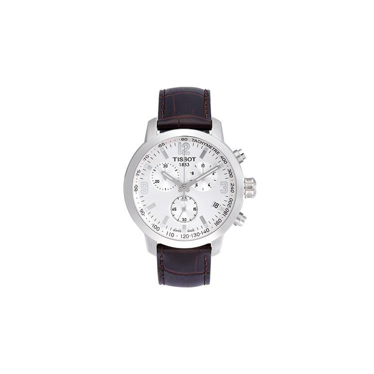 Tissot Мужские часы 200м Водонепроницаемые с кварцевым механизмом 42мм Серебристый циферблат Корпус из нержавеющей стали Кожаный ремешок T055.417.16.037.00
