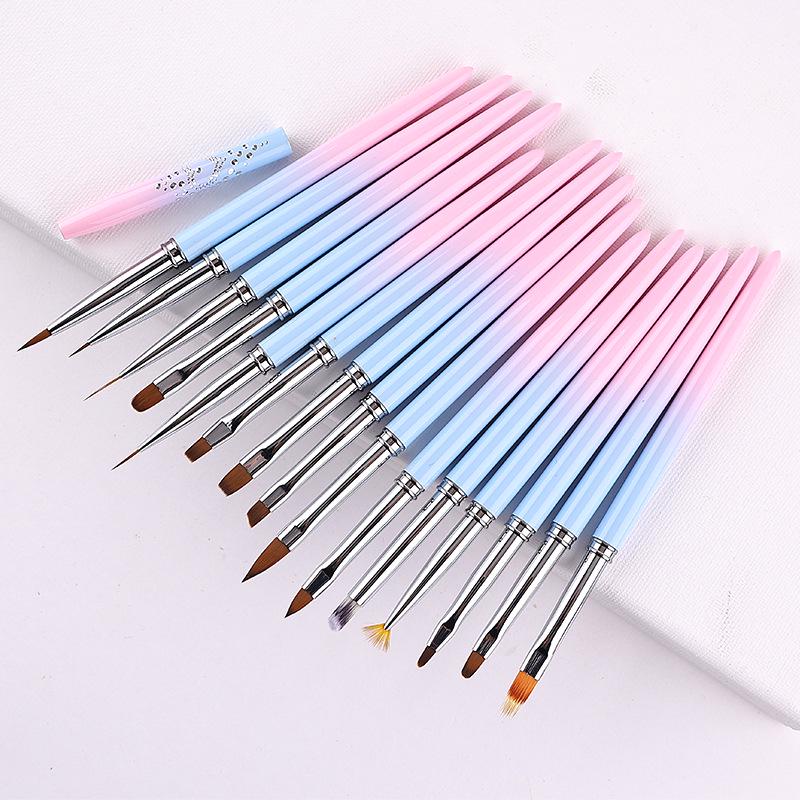 15-Piece Nail Art Pen Set: Line, Ombre, Carving, Painting, and Gel Brushes.