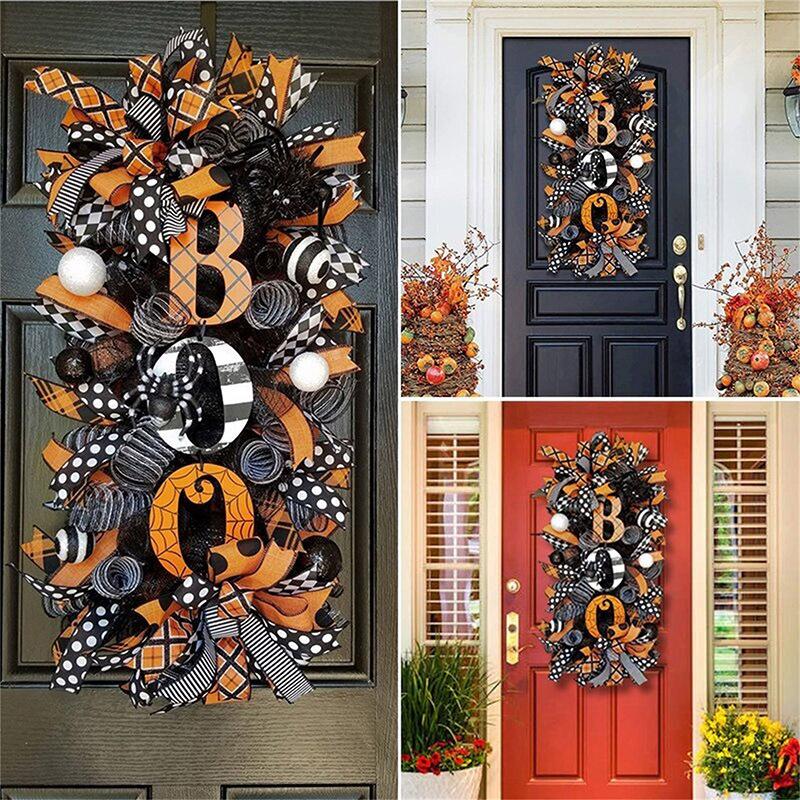 Halloween Wreath Garland Door Hanging Decoration BOO Doorplate Pumpkin Pendant Home Party Supplies for Porch Yard