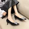 Модные женские туфли-лодочки осенние черные туфли женские модные хрустальные туфли на высоком каблуке платье заостренные изящные удобные туфли на низком каблуке сексуальные тонкие каблуки