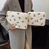 Cute Laptop Sleeve Embroidery Soft Pad Tablet Bag Zipper Closure Shockproof Plush