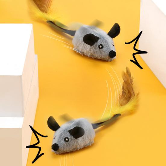 Cat Toy Rechargeable LED Interactive Simulation Mouse Toy Realistic Moving Mouse with Feather