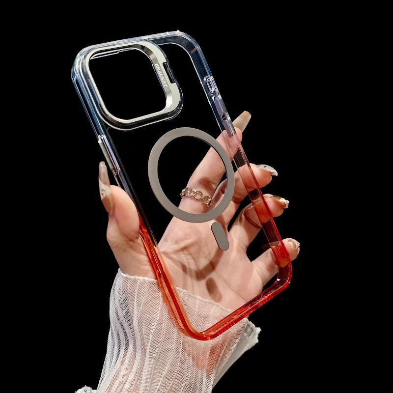 iPhone 17 Pro Max Градиентный Магнитный Прозрачный Чехол-Подставка с Защитой Линзы Ударопрочный