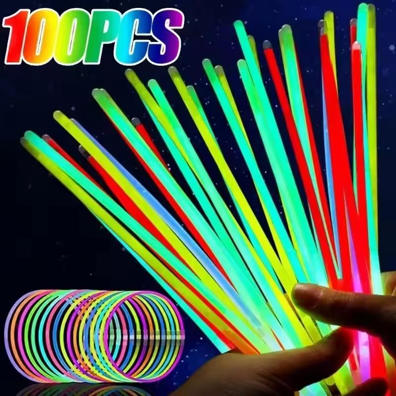50/100 шт. флуоресцентные палочки для вечеринок, разноцветные светящиеся палочки, яркий красочный свет, яркий гибкий светящийся браслет, принадлежности для вечеринок