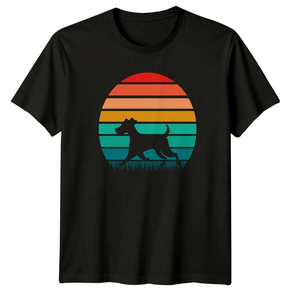 Dog Silhouette Vintage Retro Sunset TShirt Terrier Dogs Birthday