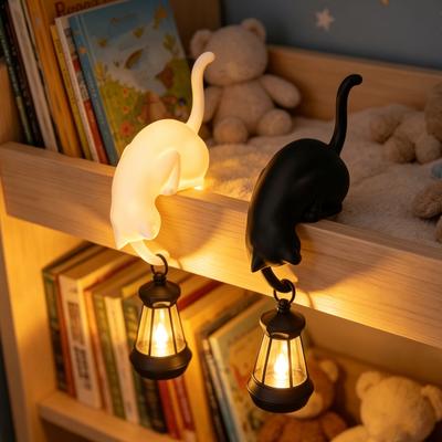 Настенные крючки для спальни, 3D-печатная полка-сиделка в виде кошки с фонариком, причудливая статуэтка-крючок для ключей, декоративная статуэтка на край книги, креативное настольное украшение,