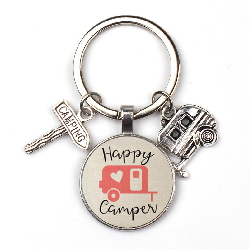 New Cute Camper Wagon Keychain I Love Camping Keychain Trailer Signpost Keychain Vacation Travel Memorial Gift