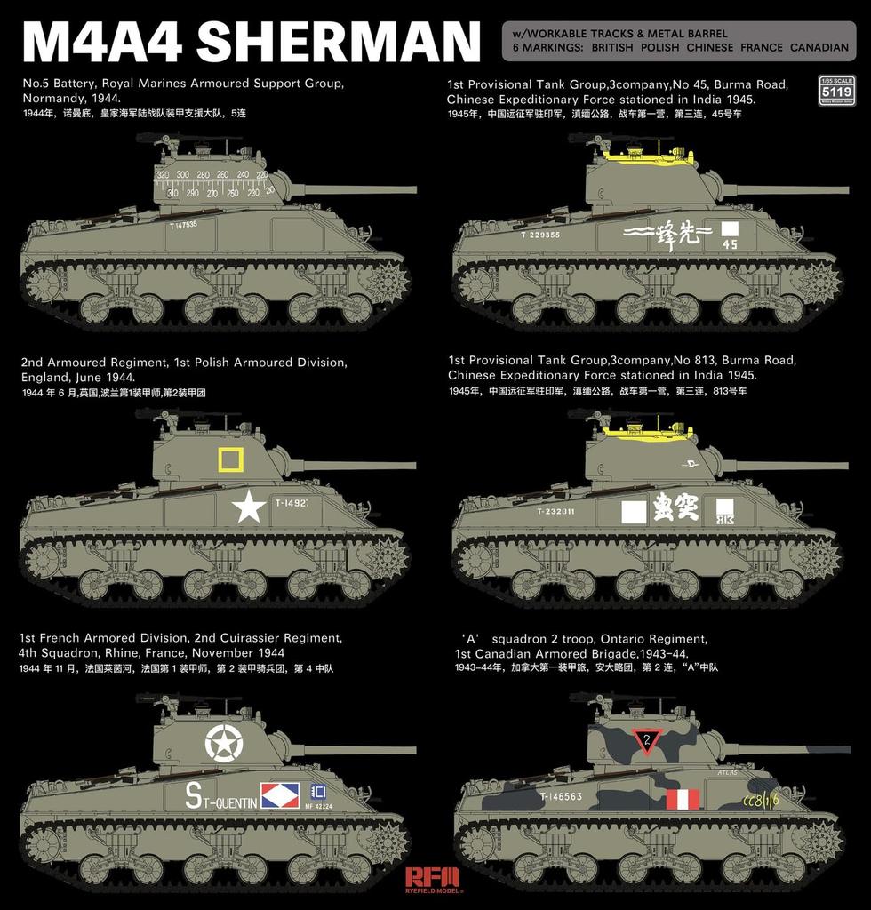 МОДЕЛЬ RYEFIELD M4A4 Sherman Пластиковая модель Сборочный комплект RFM5119 1/35