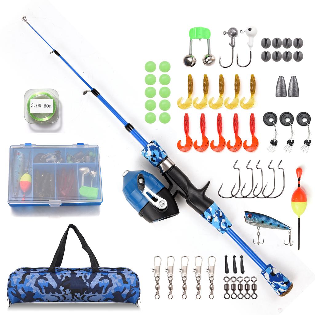 Kids Fishing Rod and Reel Combo Full Kit 1.2m1.5m Telescopic Casting Rod Pole with Spincast Reel
