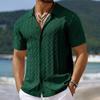 Summer Knit Shirts Men Casual Turn Down Collar Button Solid Geometric Pattern Tops Ice Silk Short Sleeve Shirt Man