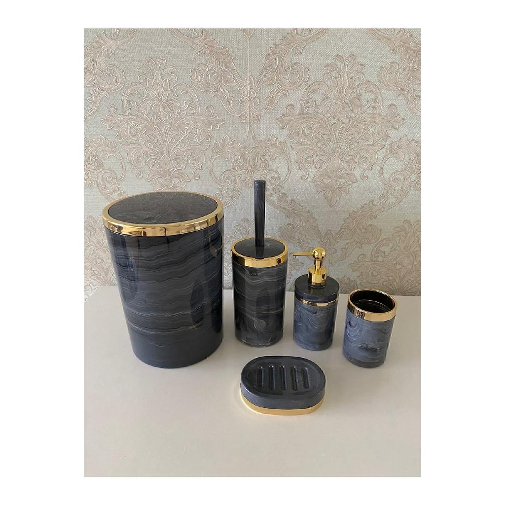 Набор для кремовой ванны с кусочком мрамора / держатель для туалетной щетки, дозатор жидкого и твердого мыла, мусорное ведро, держатель для зубной щетки