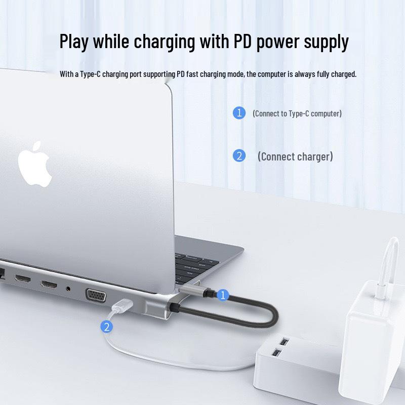 Универсальная док-станция 12-в-1 с двумя портами HDMI, гигабитным Ethernet и многофункциональной подставкой для ноутбука