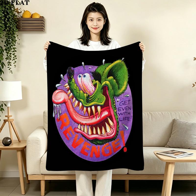 1PC Rat Fink Patterned Flannel Blanket Suitable For All Seasons For Home Decor Warmth And Comfort Gifts Holiday Present