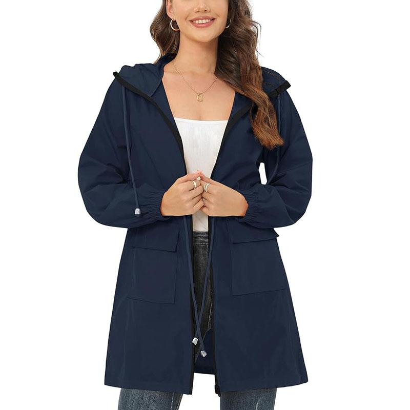 Rain Jacket for Women Waterproof with Hood Active Outdoor Long Rain Coats Packable Raincoat Lightweight Windbreaker