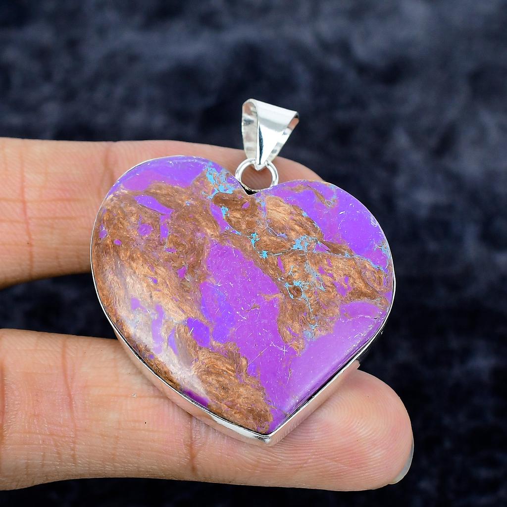 Copper Purple Turquoise Gemstone 925 Sterling Silver Jewelry Pendant 1.89" M-3352