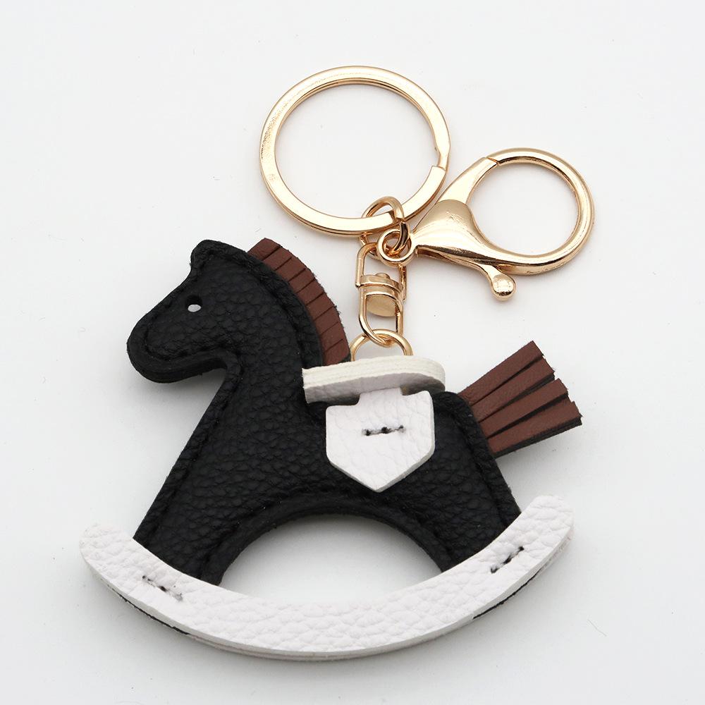TikTok Trendy Leather Horse Keychain Pendant - Cartoon Rocking Horse Bag Charm