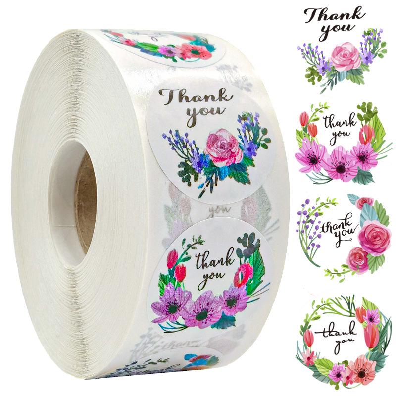 50-500Pcs 1'' Paper Hand Made Stickers Round Floral Thank You Stickers For Baking Envelope Business Seal Labels Sticker