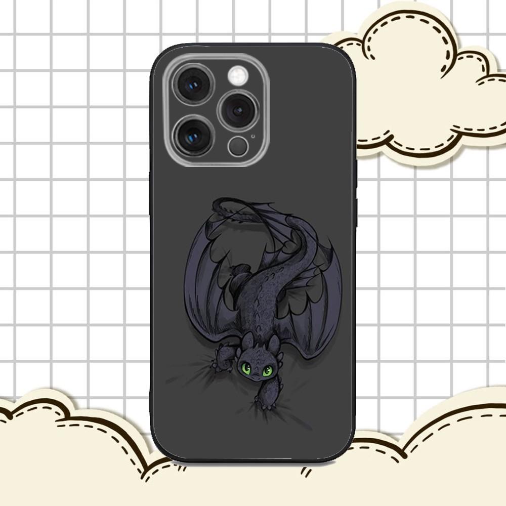 Мультяшный чехол для телефона Toothless для iPhone 16e, 16, 15, 14, 13, 12, 11, Pro, X, XS, Max, XR, Plus, Mini, Мягкий черный чехол