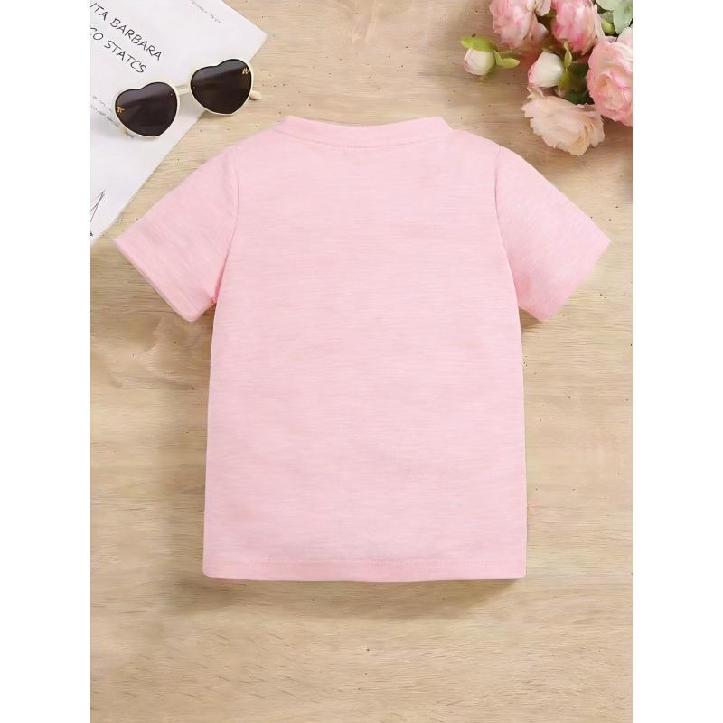 Girls Crew Neck Short Sleeve T-Shirt with Cartoon Blue Stars & Bow Print