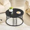 Round Coffee Table with Wood-Look Top and Metal Frame, Modern Living Room Table with Geometric Iron Frame, Sturdy Round Side Table, approx. 70x40.5 cm