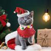 Christmas Cat Costume Set Santa Hat And Bib Collar Xmas Party Pet Outfit for Small Dogs Cats Holiday Dress-up Photography Props