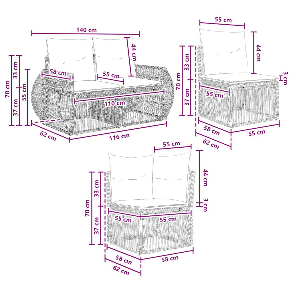 Garden Sofa Set 6 pcs Black and Cream White Poly Rattan