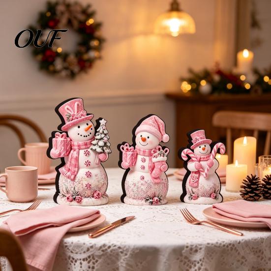 Rustic Home Party Props 3Pcs Christmas Wooden Tabletop Decor, Cute Snowman Gingerbread Man Figurines, Wood Desktop Decor Table Centerpiece, Ornaments