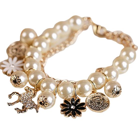 Horse Flower Charm Women Bracelet Faux Pearl Party Bangle Gift Jewelry