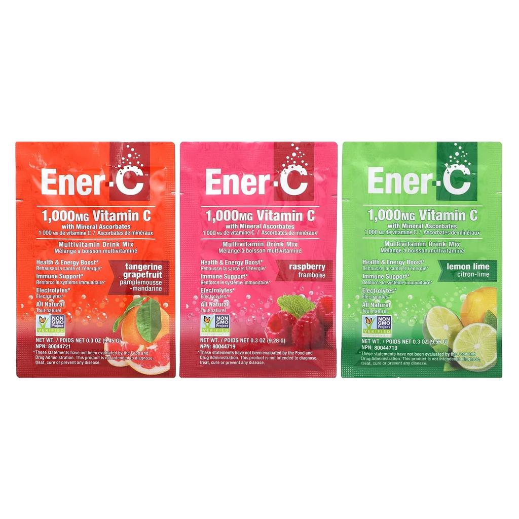 Ener-C, Bubbly Multivitamin Drink Mix, Variety Pack, 1,000Mg, 30 Packets, 282.9G(9.9Oz)