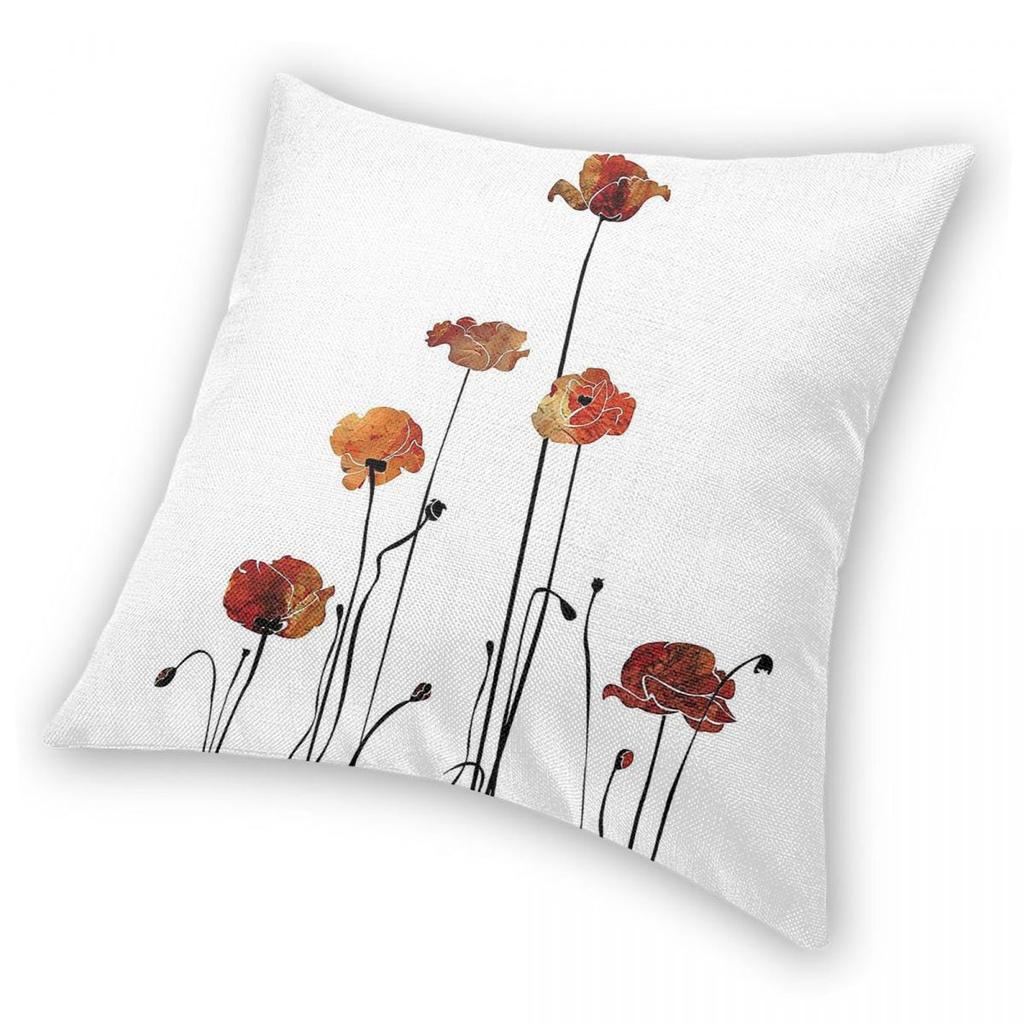 Poppies Nature Floral Square Pillowcase Polyester Linen Velvet Printed Zip Decor Car Cushion Case 18"