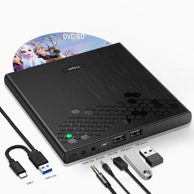 Yisjek CD DVD привод внешний USB тип C портативный CD DVD плеер с кабелем DVD привод внешний тихий и легкий высокоскоростной тонкий CD привод DVD