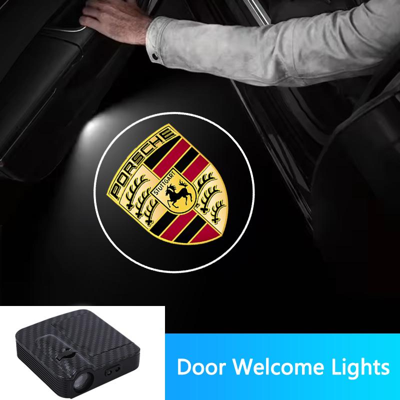 AAOO1 2PCS Carbon Fiber Car Door Lights Door Lights Projector Door Welcome Light For Porsche 911 Cayenne 918 Pajun 718 Panamera Macan