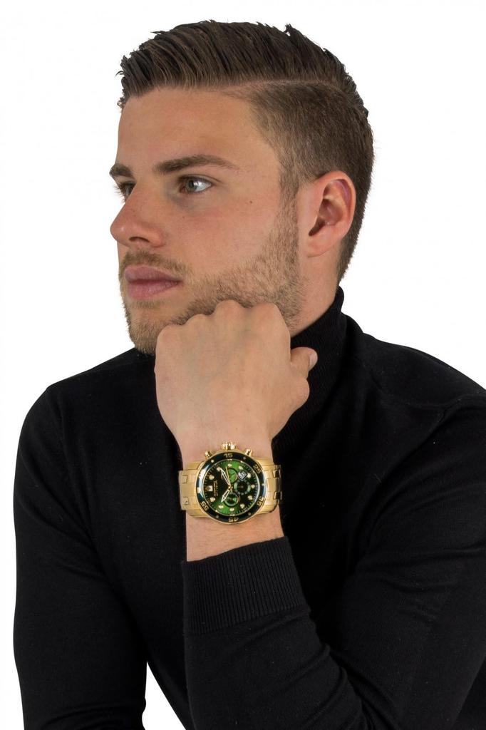 Часы Pro Diver Quartz 48 мм корпус золотой ремешок из нержавеющей стали зеленый циферблат 75 [Invicta] мужские [Товар]