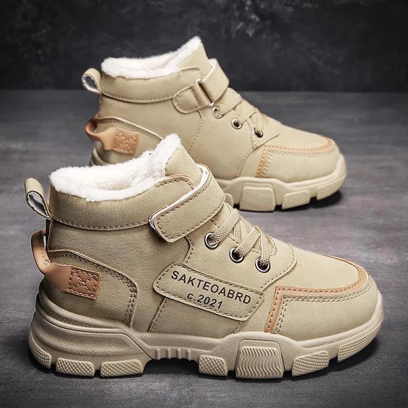 Детские зимние ботинки, зимние теплые ботинки Thikcen, спортивная обувь на бархатной подкладке для мальчиков, нескользящие кроссовки для девочек, студенческая обувь, походные ботинки