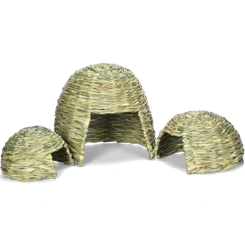 Handwoven Grass Straw House for Small Pet Hideouts Habitat Cave for Small Animals Hedgehogs Squirrels Rabbits Playhouse
